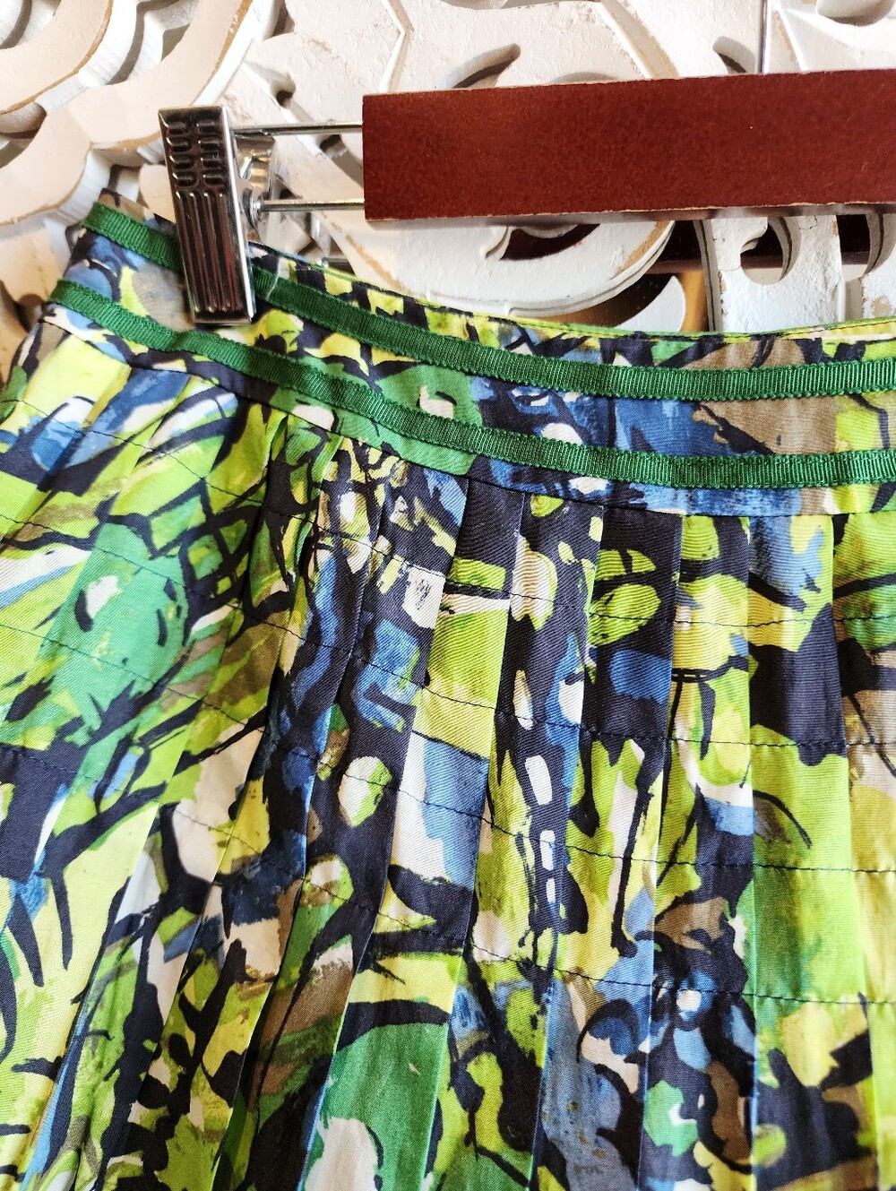 SEPT FOIS ABSTRACT PRINT PLEATED CIRCULAR SKIRT KNEE LENGTH FULLY LINED SZ 38 - Picture 7 of 13